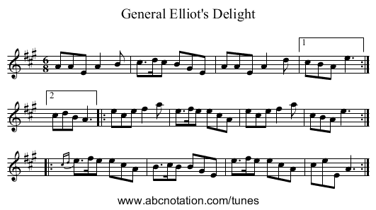 General Elliot's Delight - staff notation