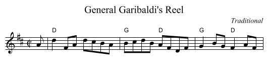 General Garibaldi's Reel - staff notation