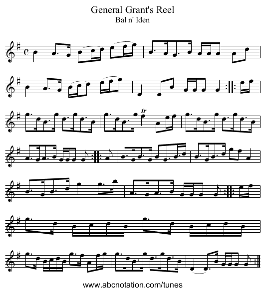 General Grant's Reel - staff notation