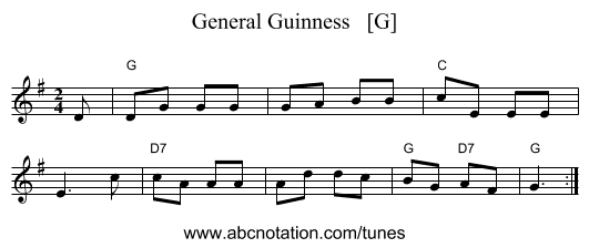 General Guinness   [G] - staff notation