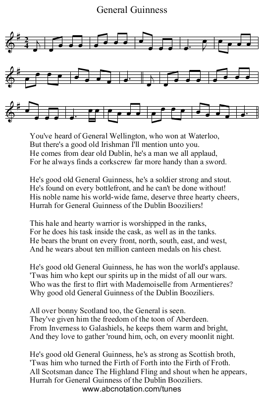 General Guinness - staff notation