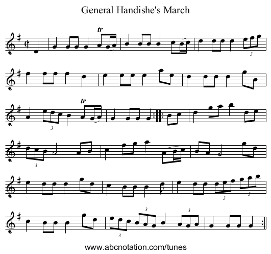 General Handishe's March - staff notation