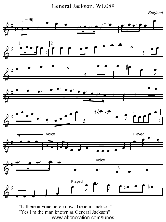 General Jackson. WI.089 - staff notation