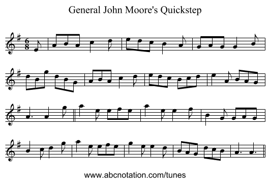 General John Moore's Quickstep - staff notation