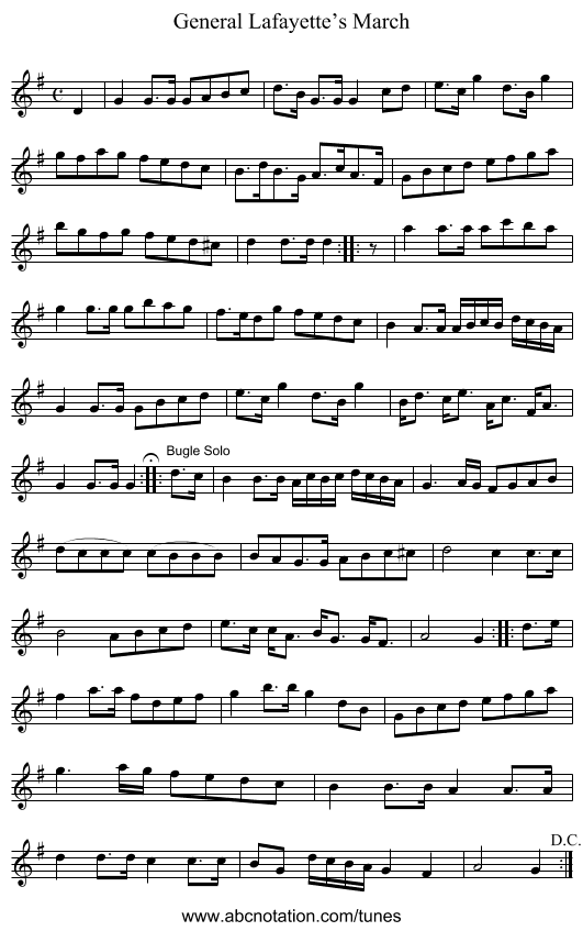 General Lafayette’s March - staff notation