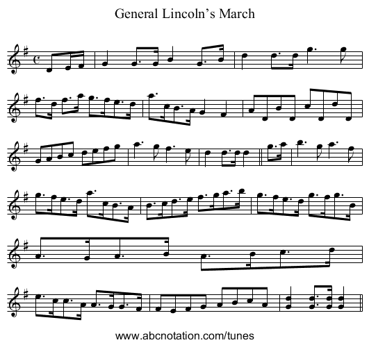 General Lincoln’s March - staff notation