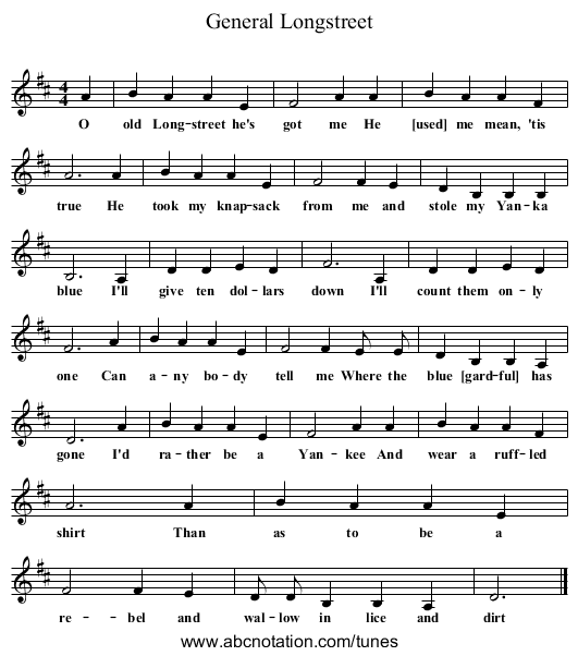 General Longstreet - staff notation