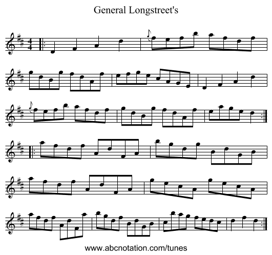 General Longstreet's - staff notation