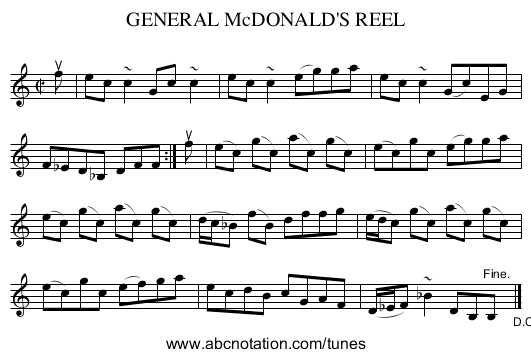 GENERAL McDONALD'S REEL - staff notation