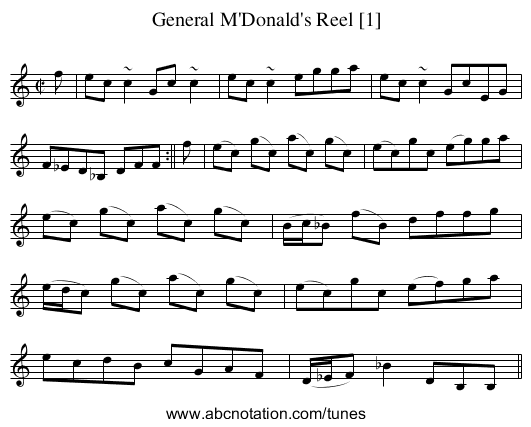 General M'Donald's Reel [1] - staff notation