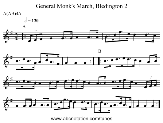 General Monk's March, Bledington 2 - staff notation