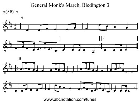 General Monk's March, Bledington 3 - staff notation