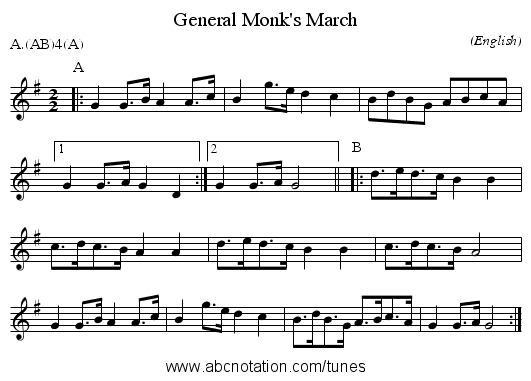 General Monk's March - staff notation