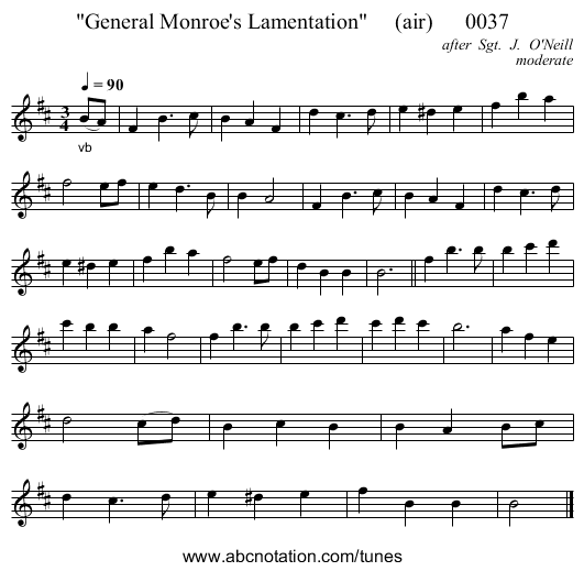 General Monroe's Lamentation     (air)      0037 - staff notation
