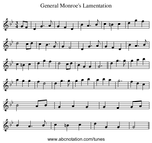 General Monroe's Lamentation - staff notation