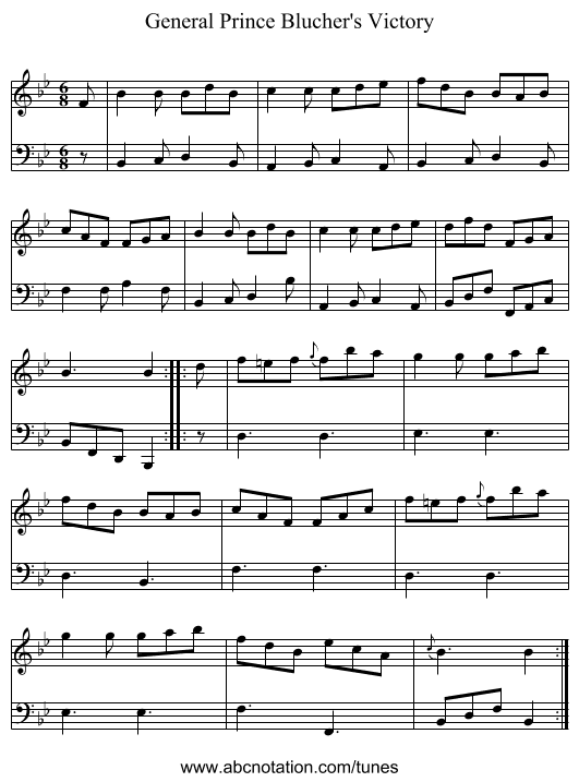 General Prince Blucher's Victory - staff notation