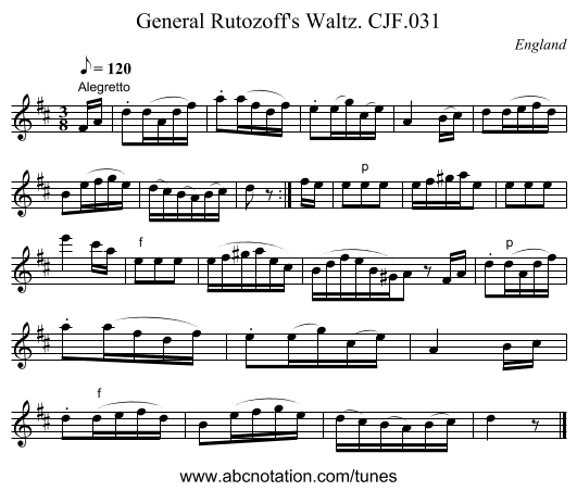 General Rutozoff's Waltz. CJF.031 - staff notation