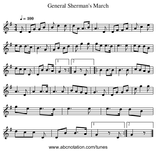General Sherman's March - staff notation
