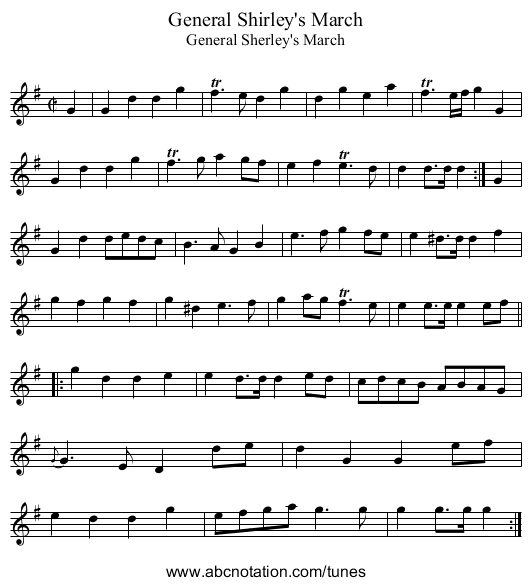 General Shirley's March - staff notation