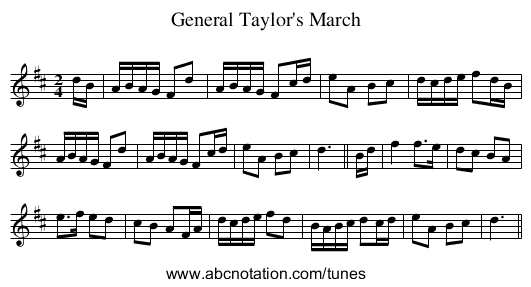 General Taylor's March - staff notation