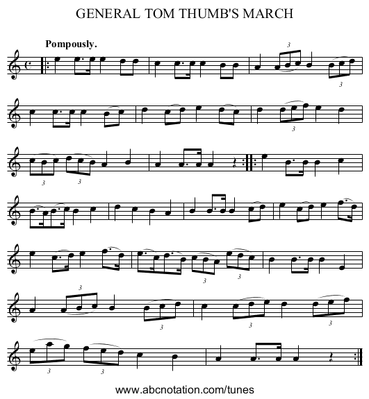 GENERAL TOM THUMB'S MARCH - staff notation