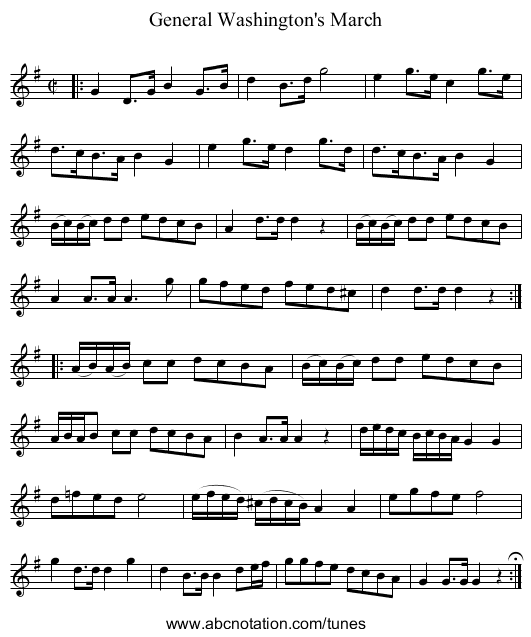 General Washington's March - staff notation