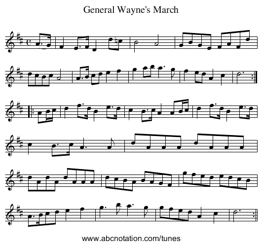 General Wayne's March - staff notation