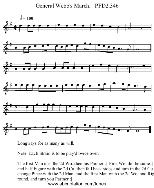 General Webb's March.   PFD2.346 - staff notation