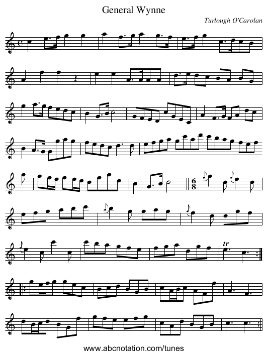 General Wynne - staff notation