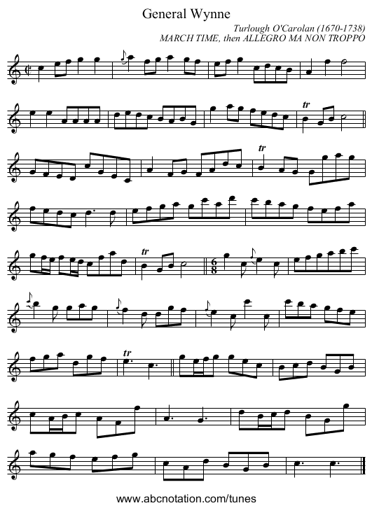 General Wynne - staff notation