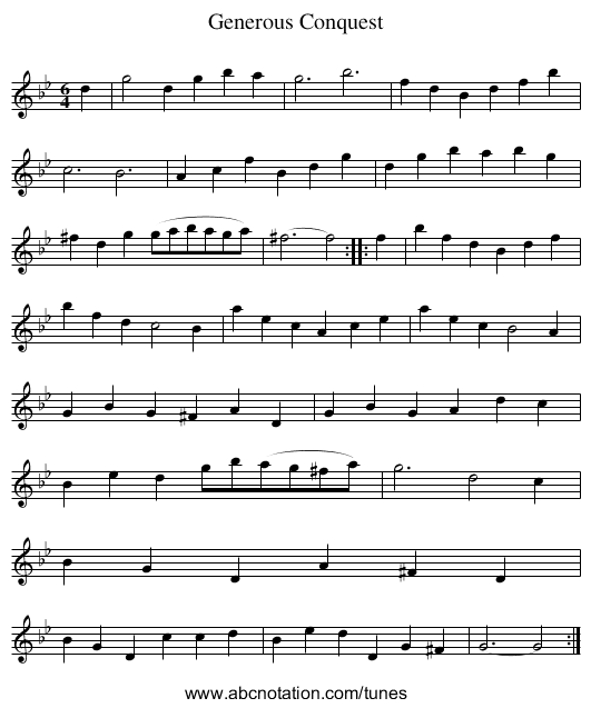 Generous Conquest - staff notation