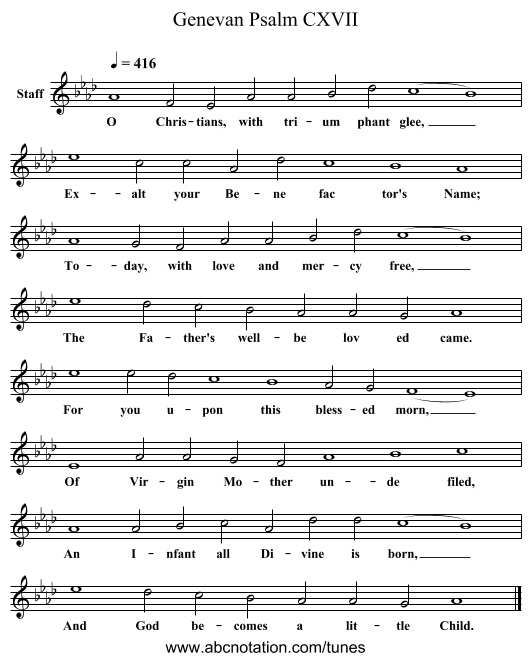Genevan Psalm CXVII - staff notation