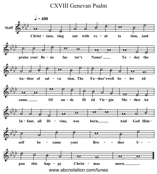 Genevan Psalm, CXVIII - staff notation
