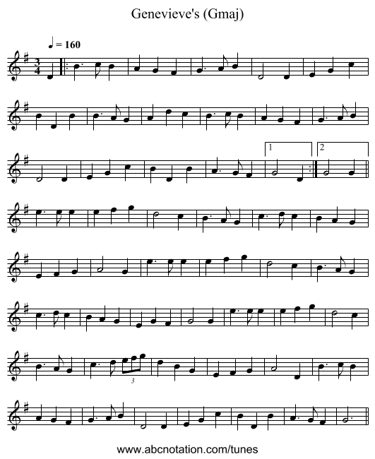Genevieve's (Gmaj) - staff notation