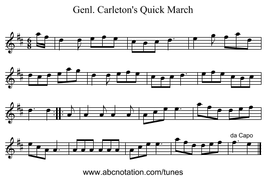 Genl. Carleton's Quick March - staff notation