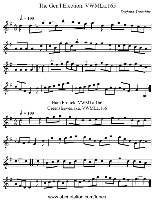 Gen'l Election. VWMLa.165, The - staff notation