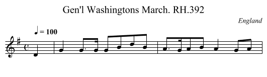 Gen'l Washingtons March. RH.392 - staff notation