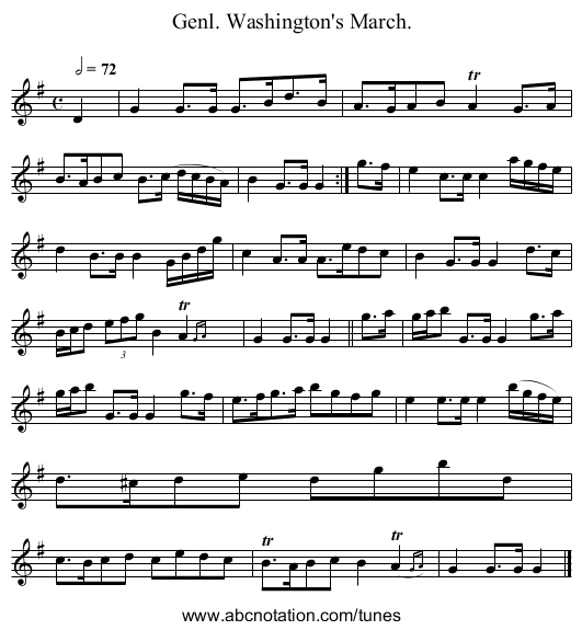 Genl. Washington's March. - staff notation