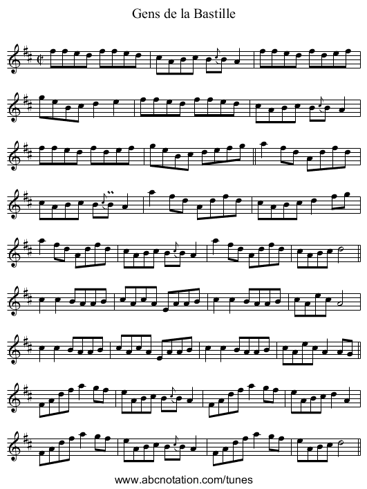 Gens de la Bastille - staff notation