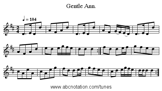 Gentle Ann. - staff notation