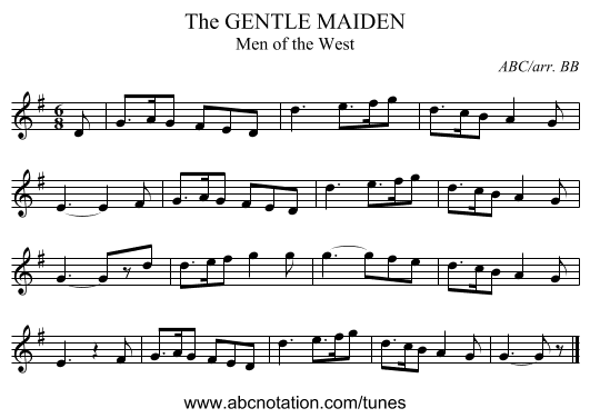 GENTLE MAIDEN, The - staff notation