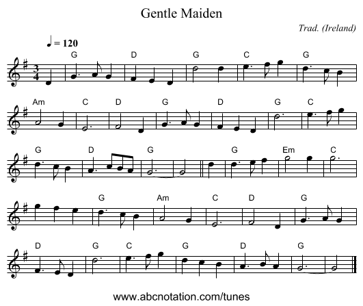 Gentle Maiden - staff notation
