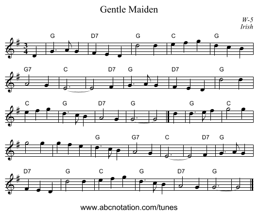 Gentle Maiden - staff notation