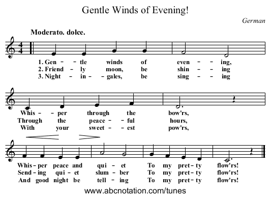 Gentle Winds of Evening! - staff notation
