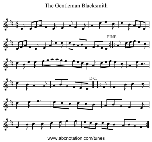 Gentleman Blacksmith, The - staff notation