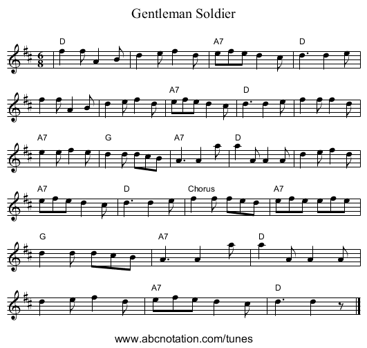 Gentleman Soldier - staff notation