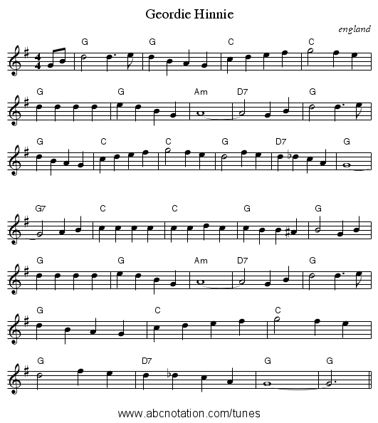 Geordie Hinnie - staff notation