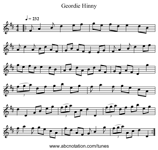 Geordie Hinny - staff notation