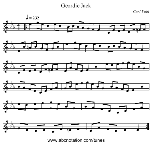 Geordie Jack - staff notation
