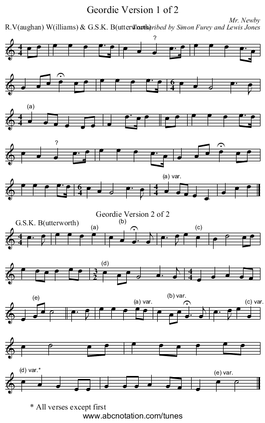 Geordie Version 1 of 2 - staff notation